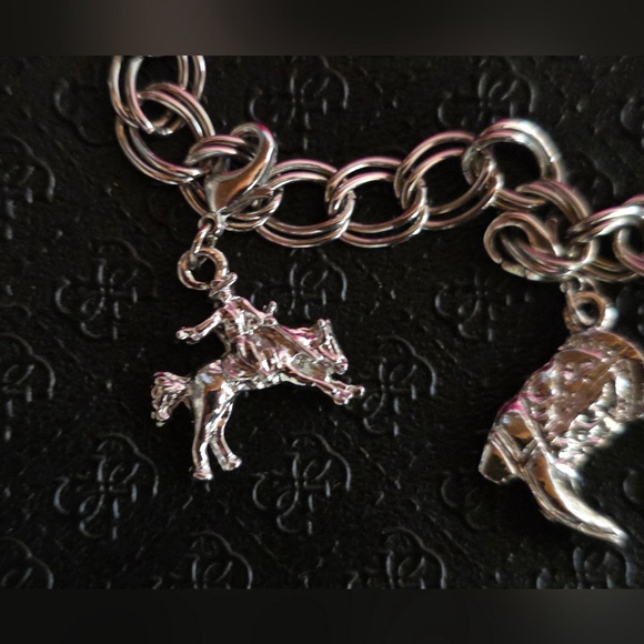 Vintage Silver Western Charm Bracelet Cowboy Boot Rodeo - Picture 7 of 9
